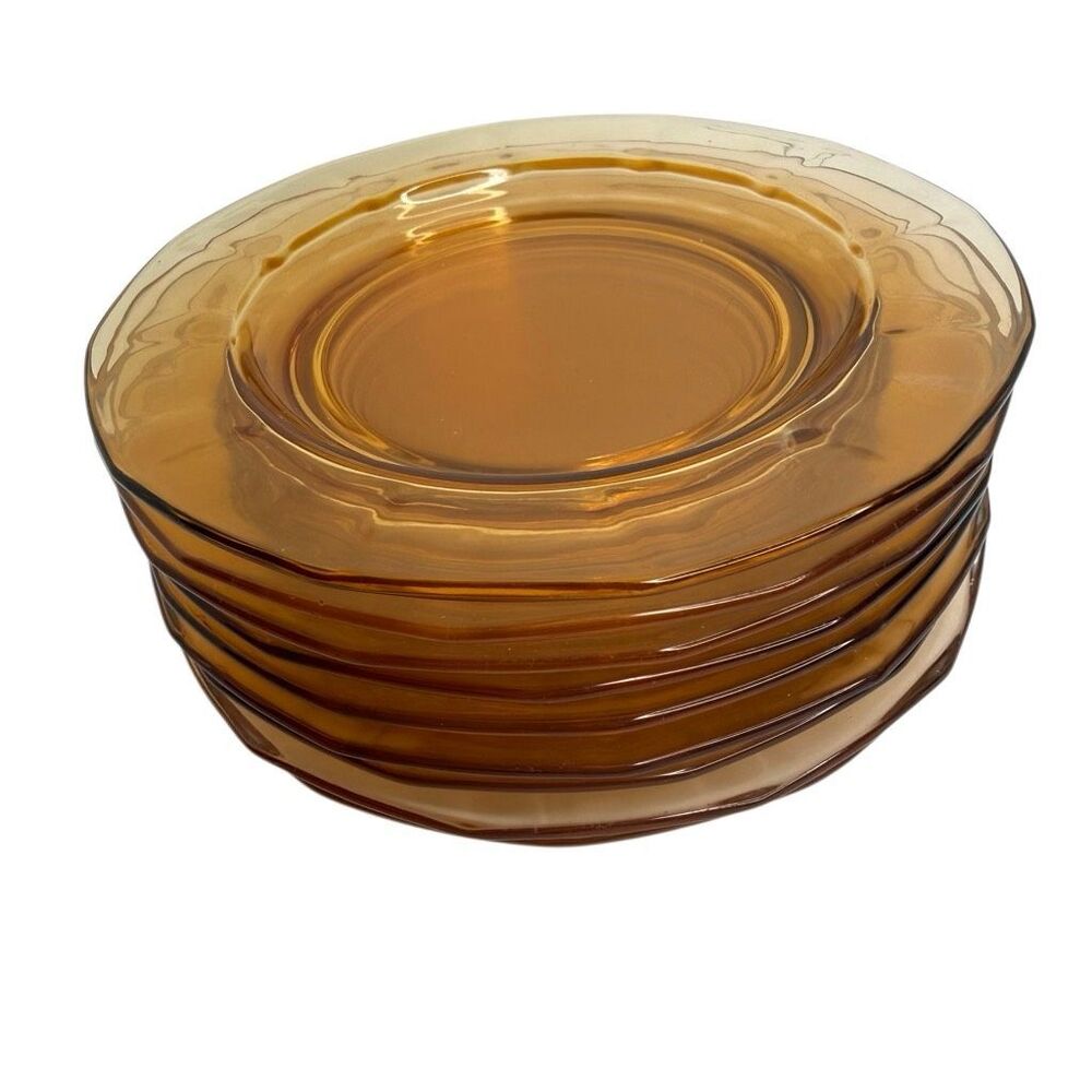 Vintage Fostoria Fairfax Amber Glass 6” Bread Dessert Plates Set of (9)